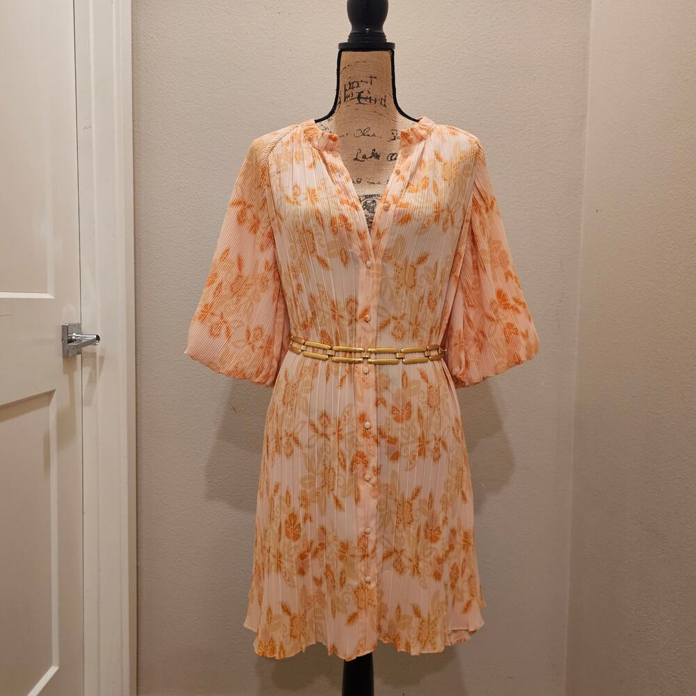 Ciebon Floral Pleated Puff Sleeves Mini Dress Size XS